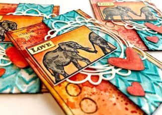 Beitragsbild ATC Karten zum Thema "Embossingfolder" mit Elefanten als Hauptmotiv.