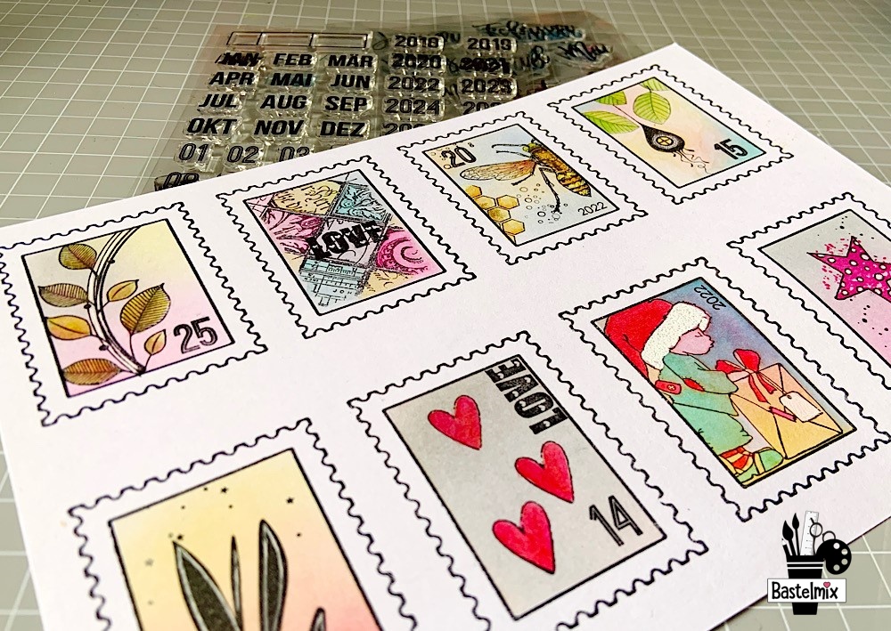 Briefmarken basteln mit Stempeln.