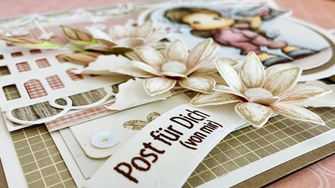 Niedliche Grußkarte mit Stempelmotiv von Magnolia und dem Spruch "Post für dich"