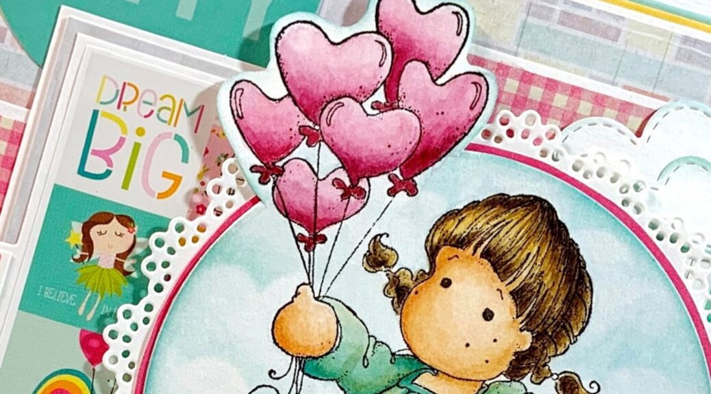 Tilda with Heart Balloons Stamp